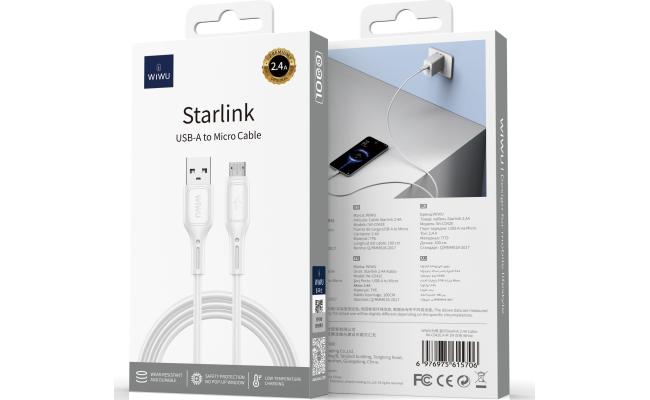 WiWU Wi-C042E A-M 2.4A Charging Cable USB - A to Micro USB Data Transfer Cable 1M - White